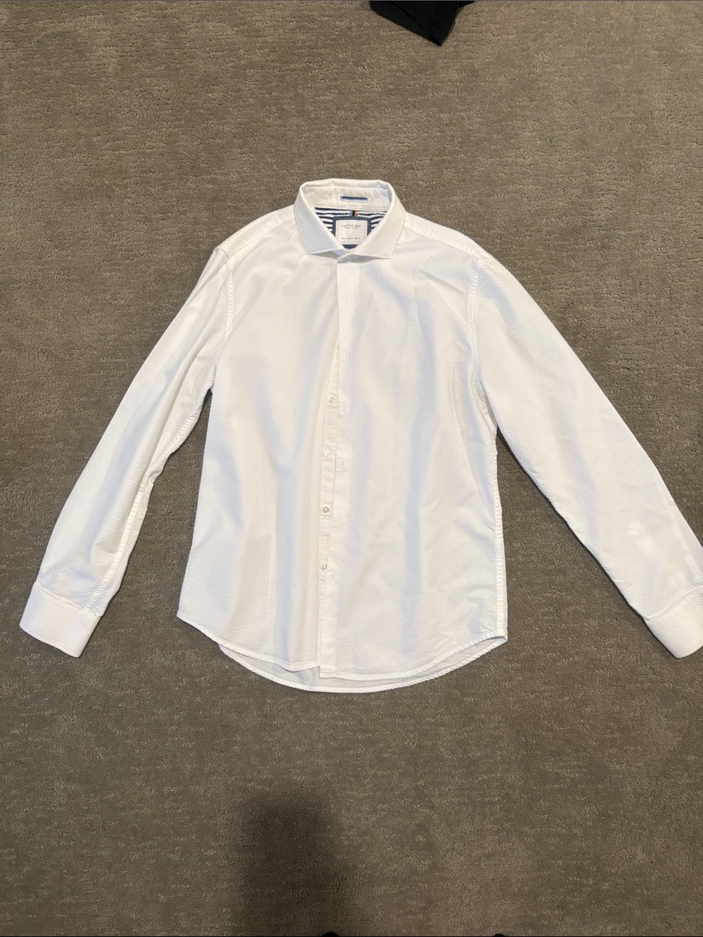 Men's White Dress Shirt - Tailored Spread Collar with elegant thread design